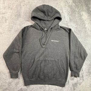SpaceX Falcon Heavy Hoodie L Gray Zip Up Fleece Jacket Men Space Rocket Logo